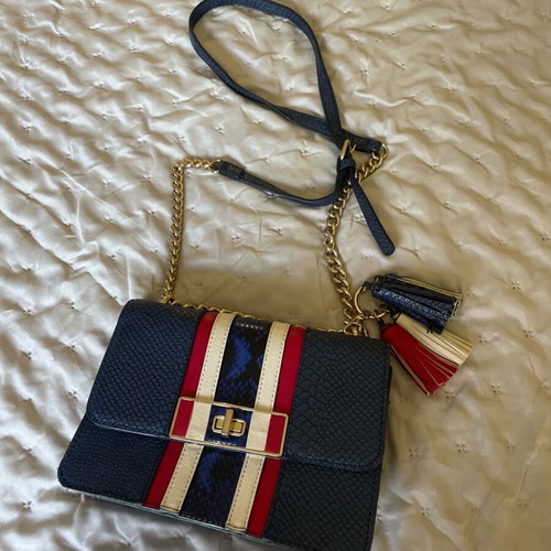 Aldo crossbody bag blue with red and white croco print like new