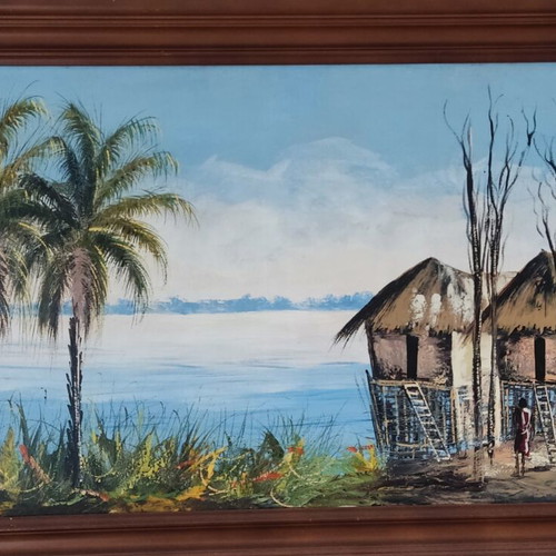 Oil painting tropical landscape on canvas like new