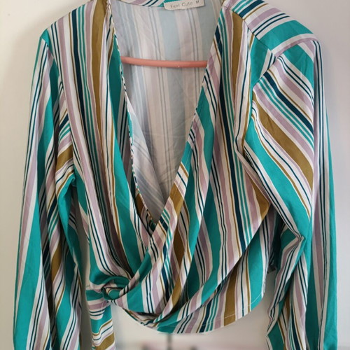 Feel Cute Cropped Wrap Striped Blouse size M like new, multicolor