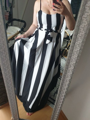 Long airy striped dress like new, size XS/S, black and white