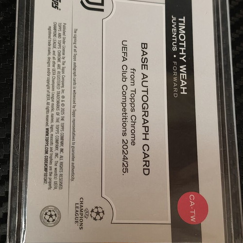 2024-25 Topps Chrome UEFA Timothy Weah Base Auto Pink Wave /75 Juventus card