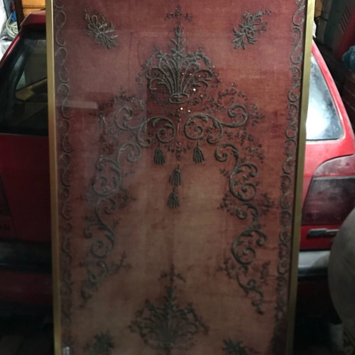 Vintage embroidered textile painting used 75x127 cm