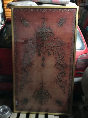 Embroidered vintage old textile painting used 75x127 cm