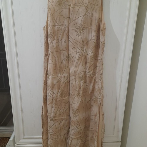 Long dress like new, beige and green, side slits, size XXL