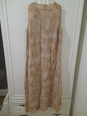 Long dress like new, beige and green, side slits, size XXL