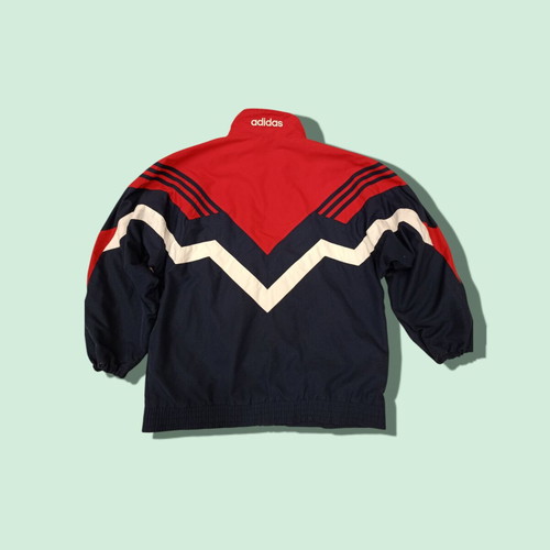 Adidas vintage 90s track jacket used, red and navy with zigzag design, size S