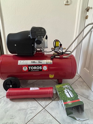 Toros Air Compressor 100L New with Hose Set and Paint Gun