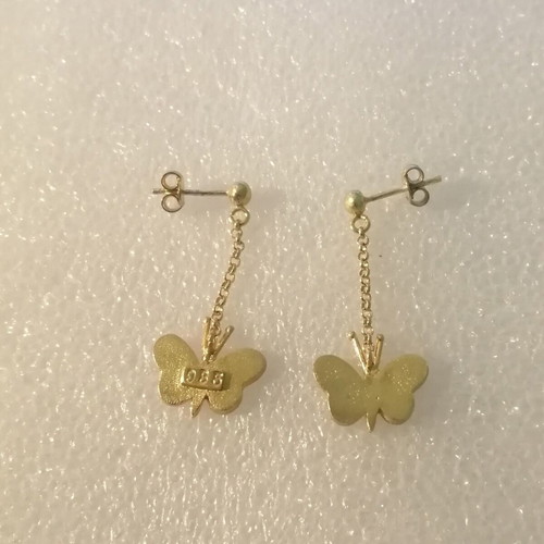 Silver earrings with 24kt gold plating and pink enamel butterfly new