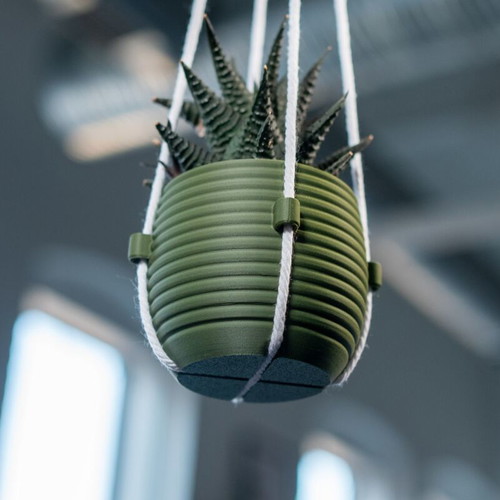 Hanging planter made of biodegradable PLA with transparent inner pot