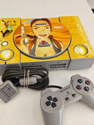 Sony PS1 with modchip used, with original controller and cables