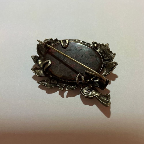 Vintage Sterling Silver 925 Brooch Pin with Natural Jasper Stone, used