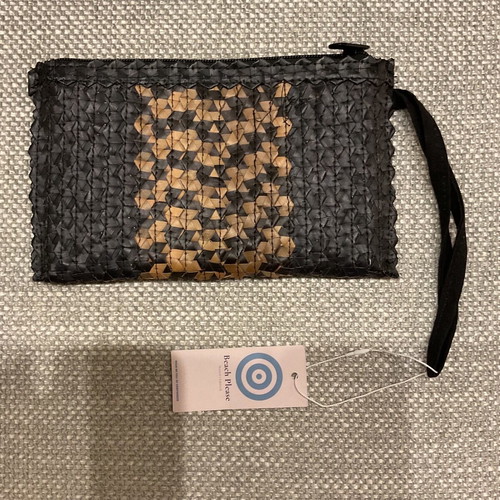 Ψάθινο clutch τσαντάκι χειρός καινούργιο, μαύρο-μπεζ