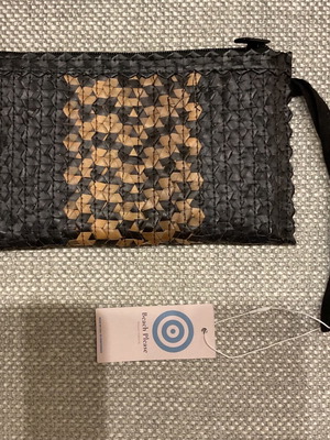 Ψάθινο clutch τσαντάκι χειρός καινούργιο, μαύρο-μπεζ