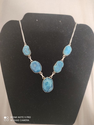 Silver Necklace with Blue Quartz Stone Solar New