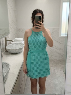 Scandalo mint mesh cut out dress with belt, pastel chic summer