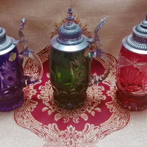 Collectible mugs/beer glasses 3 pcs., colored crystal Rudolf Kunze West Germany 50' - 90'