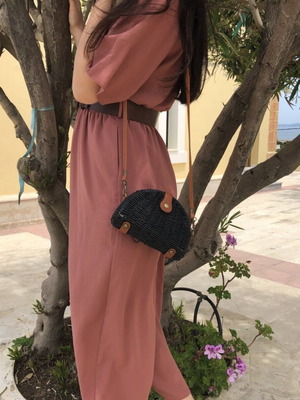 Handmade straw shoulder bag new, detachable strap
