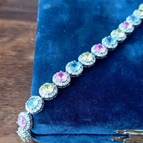 Galerie Tsangarakis Riviera bracelet used, platinum plated 925 silver with topaz and sapphires