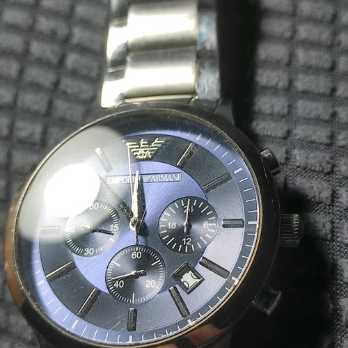Emporio Armani wristwatch used, blue and silver
