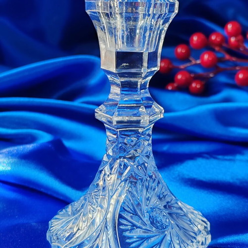 Vintage crystal candlesticks set of 2, lead crystal Bohemia, new