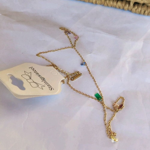 Steel necklace new multicolored gold-tone