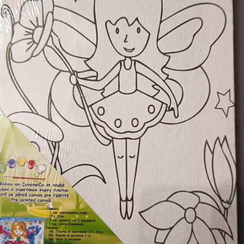 Fairy-themed canvas painting new, 15x20cm with colors and brush