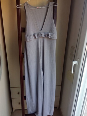 Funky Buddha Ribbed Jumpsuit used, sleeveless with ruffle detail, grey