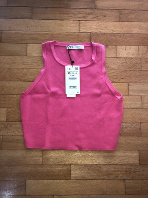 Zara μπλουζάκι crop-top καινούργιο ροζ rib μέγεθος M