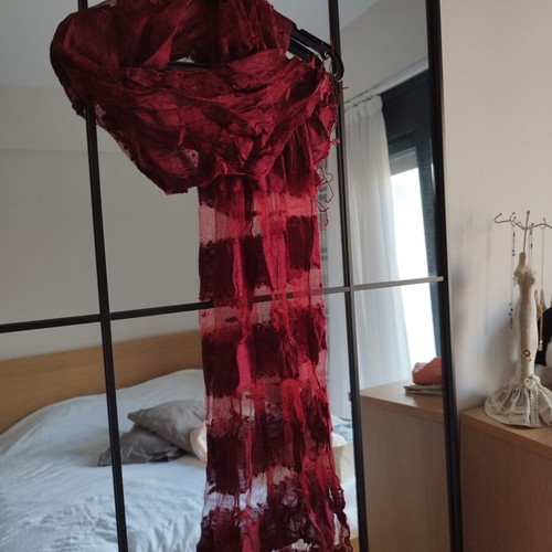 Scarf with sheer panels, silk texture