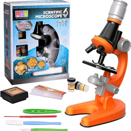 Scientific children's microscope with 3 magnification levels and tool set new