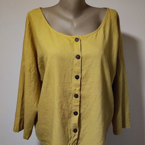 Chicoree women's linen blend shirt jacket XL like new, mustard yellow