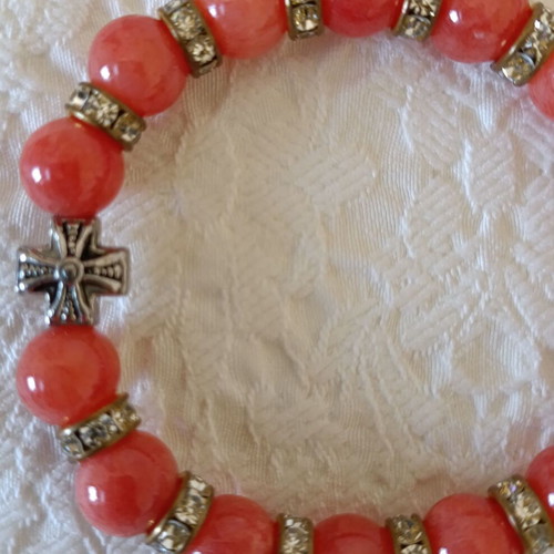 Natural coral bracelet new, red, 10 mm, elastic