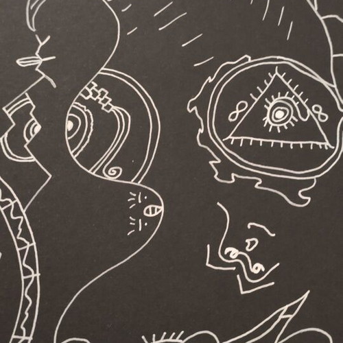 Original Artwork Cosmic Alchemy White Gel Pen on Black Paper New