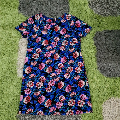 Atmosphere blue electric floral pattern dress women size L like new