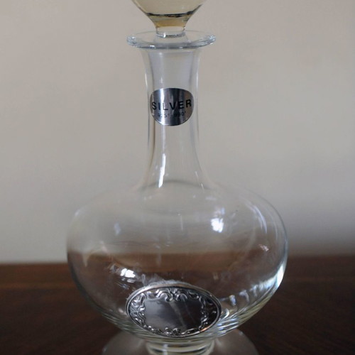 Crystal decanter luxury with silver decoration 925–990 and crystal stopper new