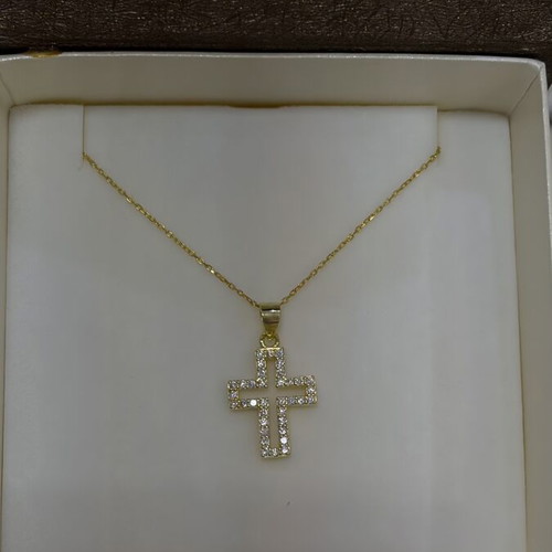 Silver 925 gold-plated cross with white stones and chain
