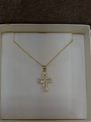 Silver 925 gold-plated cross with white stones and chain