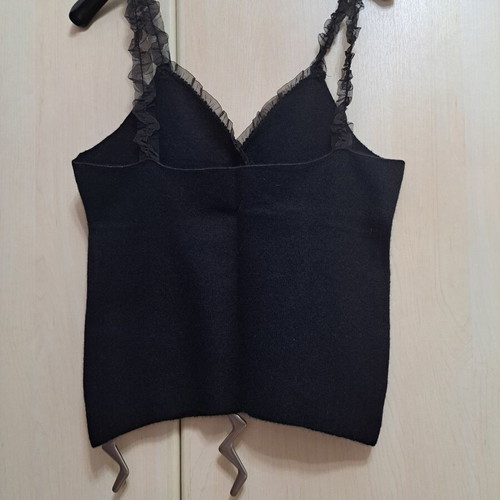 Woolen women's top like new, black, organza straps, medium to large