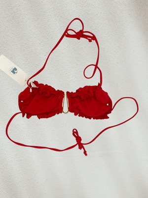 Pixie Swim strapless bikini top red new Large