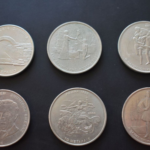 Complete set of 6 used 500 Drachma coins 2000 Athens Olympics