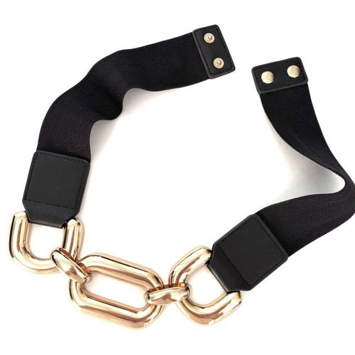 Elastic belt with large gold rings new, one size