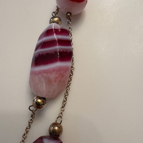 Gregio women's long necklace gold-plated 925 silver like new with pink stones