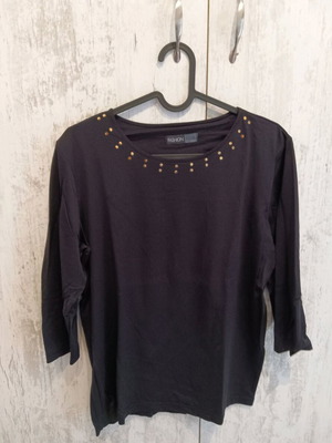 Women's thin lycra blouse one size like new, black with gold details