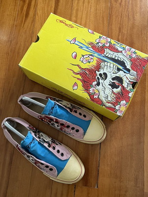 Ed Hardy slip on παπούτσια σαν καινούργια μέγεθος 40 ροζ και τιρκουάζ