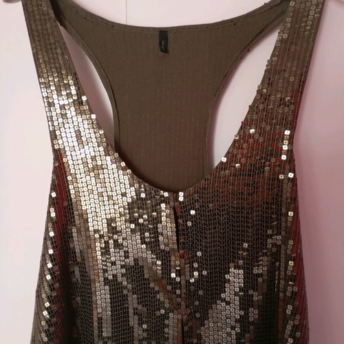 Blouse style vest with sequins Benetton medium, like new, khaki