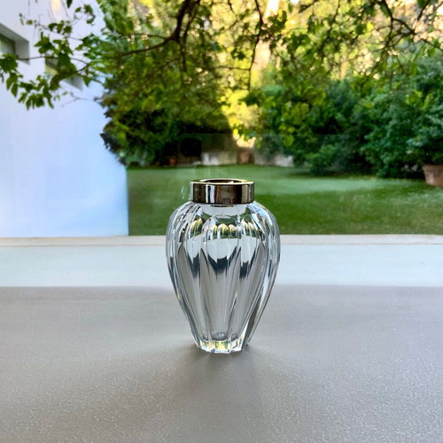 Crystal Miniature Vase with Silver Rim 835 like new