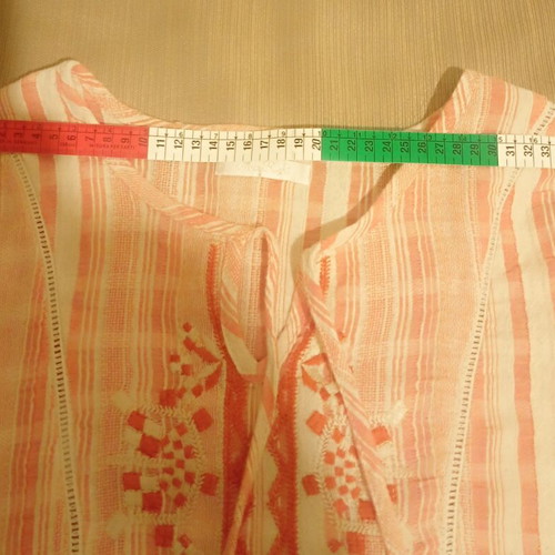 Boho summer chic embroidered tassel peasant blouse coral red white used, size S