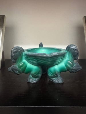 Art Deco Malachite Glass Pegasus Ashtray used, 1930s