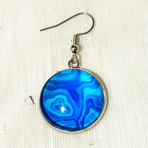Earrings with cabochon Blue Waters made of stainless steel new