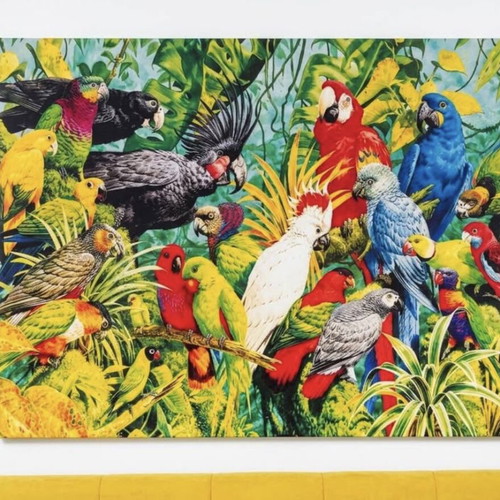 Tropical Parrots Screen Print Painting 160x110 Like New
